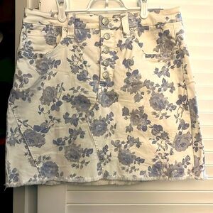 Floral jean skirt blue and white